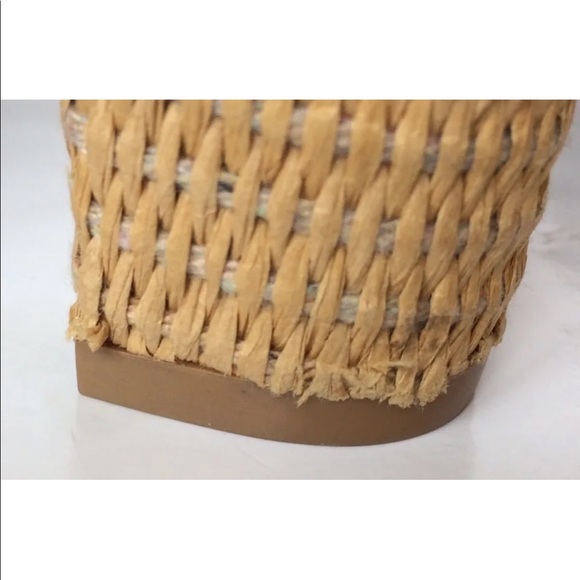 New Juicy Couture Women Block Heel Peep Toe Leather Raffia Navy Blue 9 Shoes - Picture 7 of 12